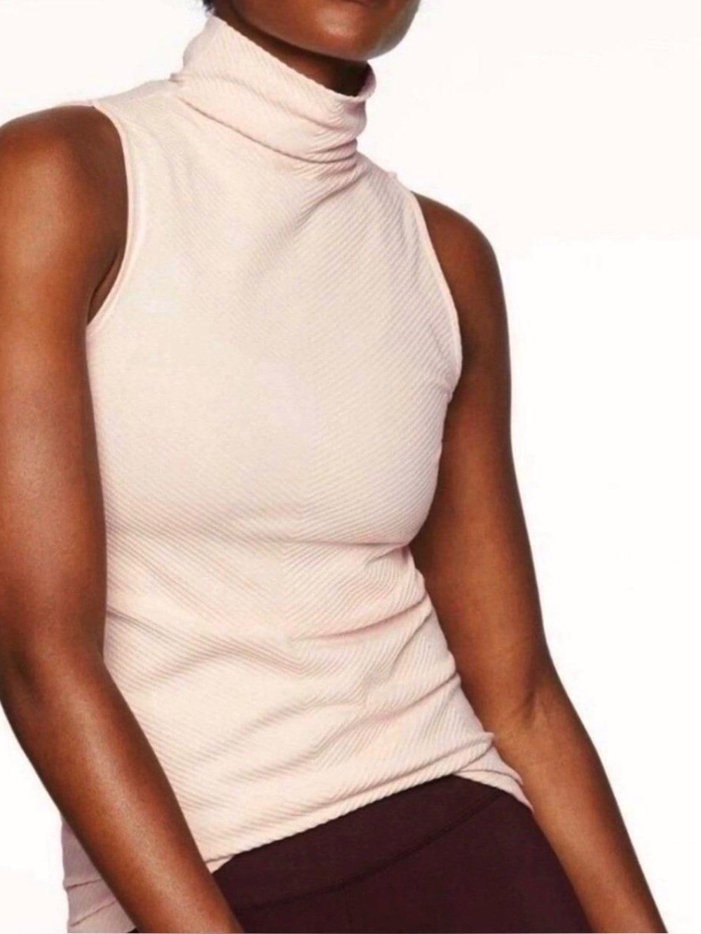 Athleta Textured Mock Neck Sleeveless Top Blush Pink XS Athleisure Chic